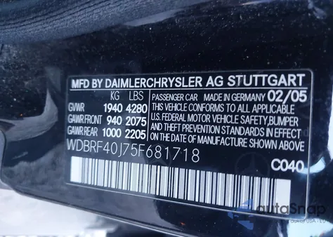 2005 Mercedes-Benz C 230 Kompressor Sport z USA, uszkodzony, nr VIN WDBRF40J75F681718